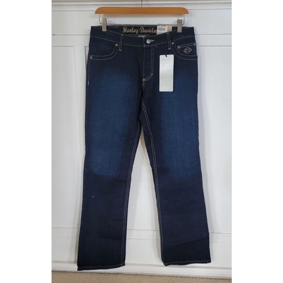 Harley Davidson Boot Cut Embellished Mid-Rise Jeans Dark Indigo Vintage Sz 6 NWT - Picture 2 of 4